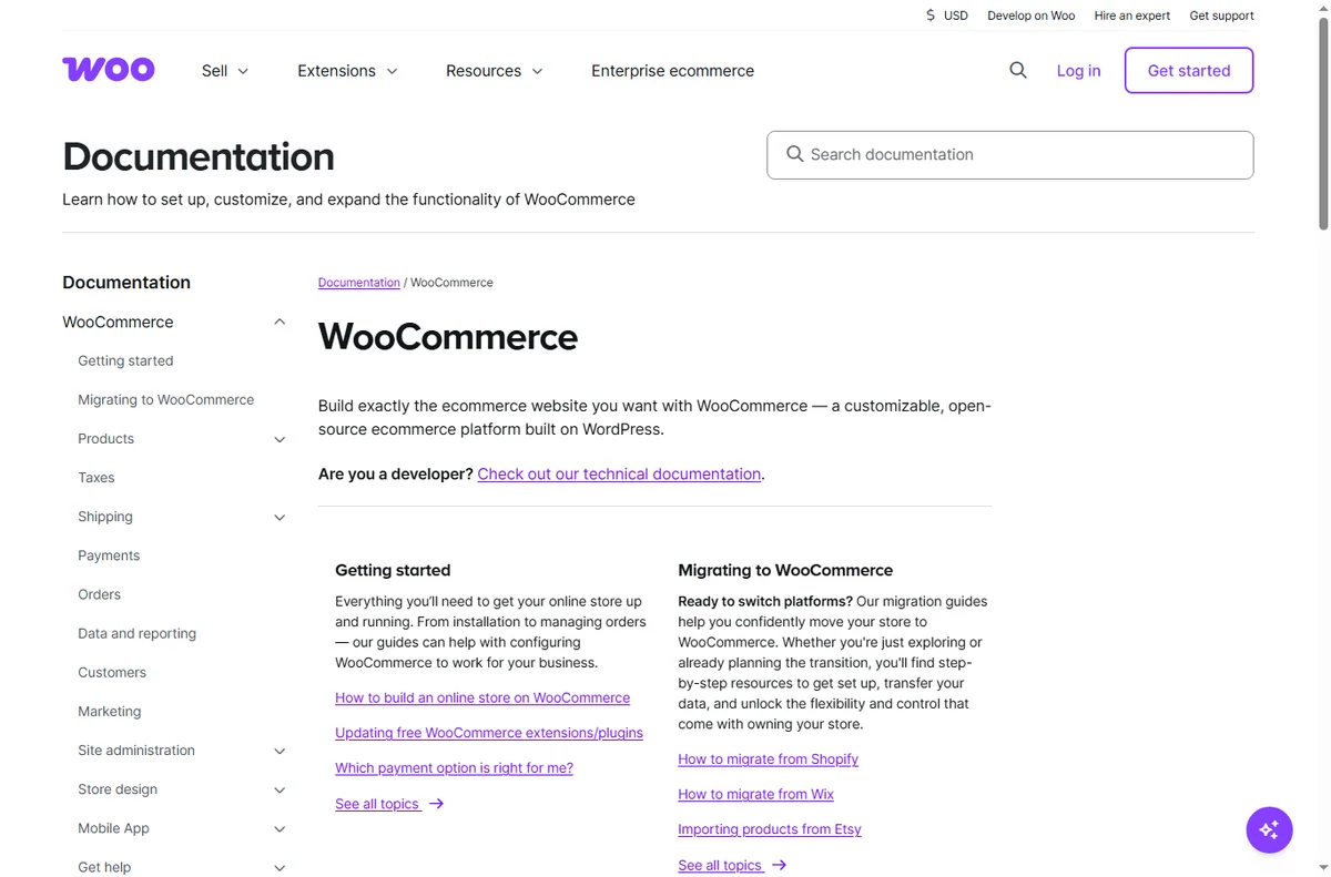 Woocommerce docs page