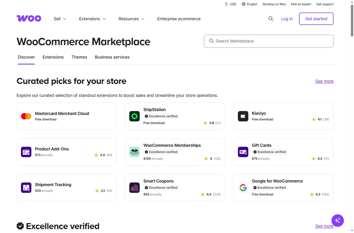 Woocommerce extensions page