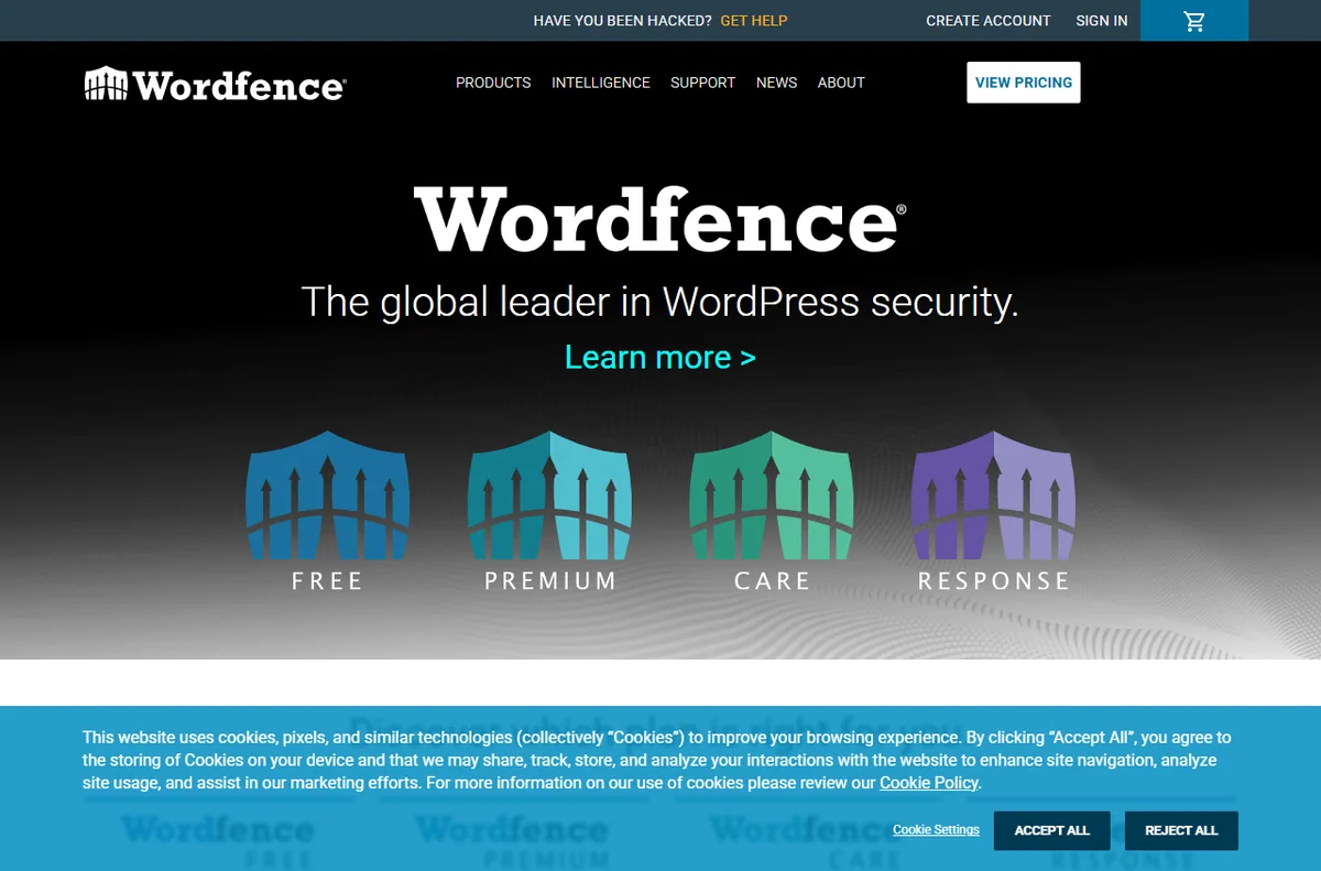 Wordfence WordPress security homepage