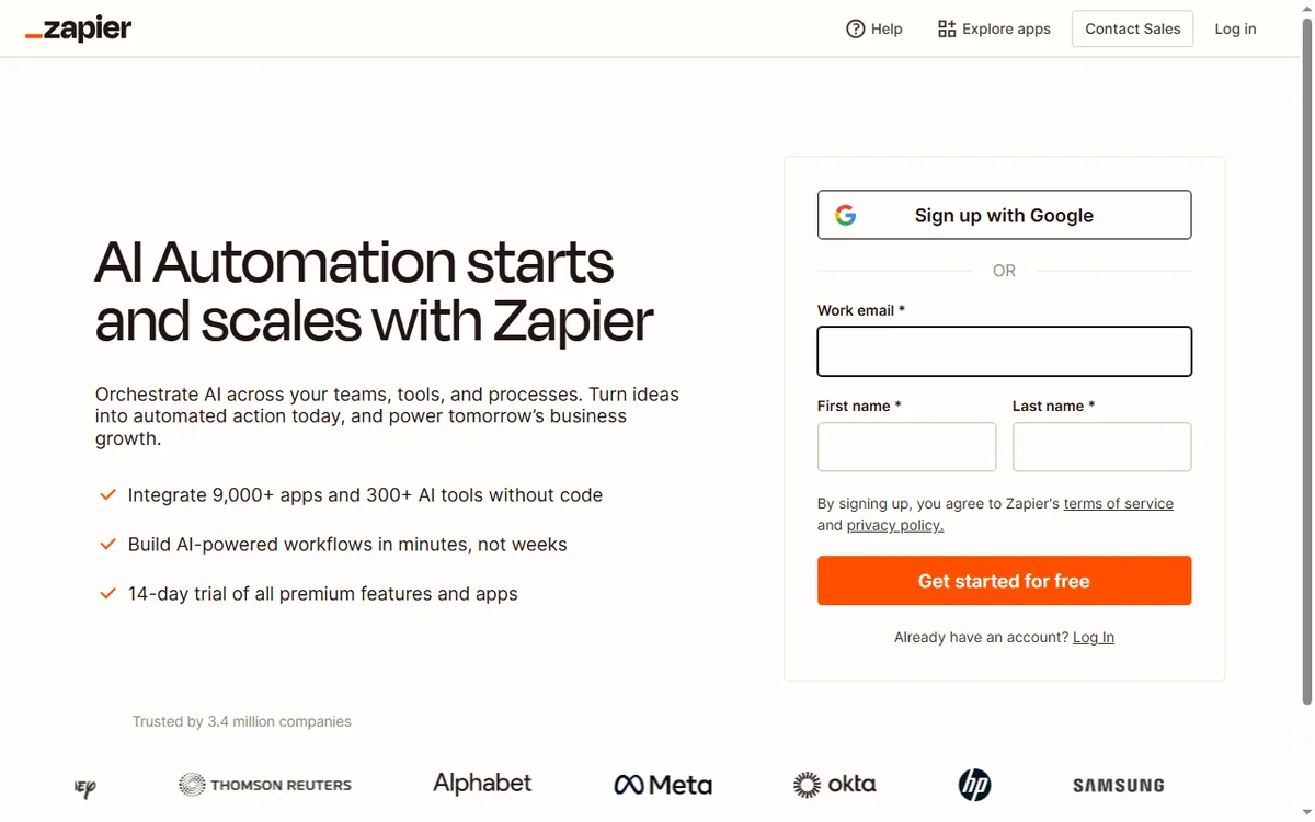 Zapier sign-up page