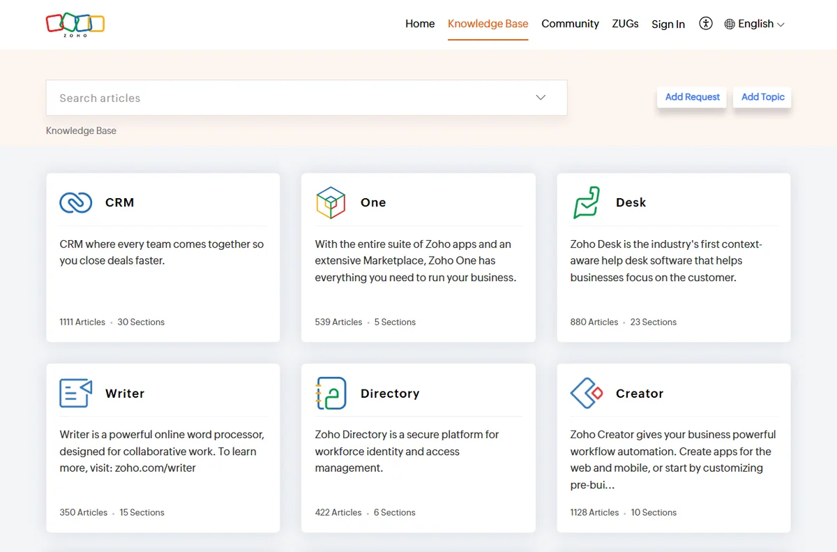 Zoho help knowledge base articles and guides