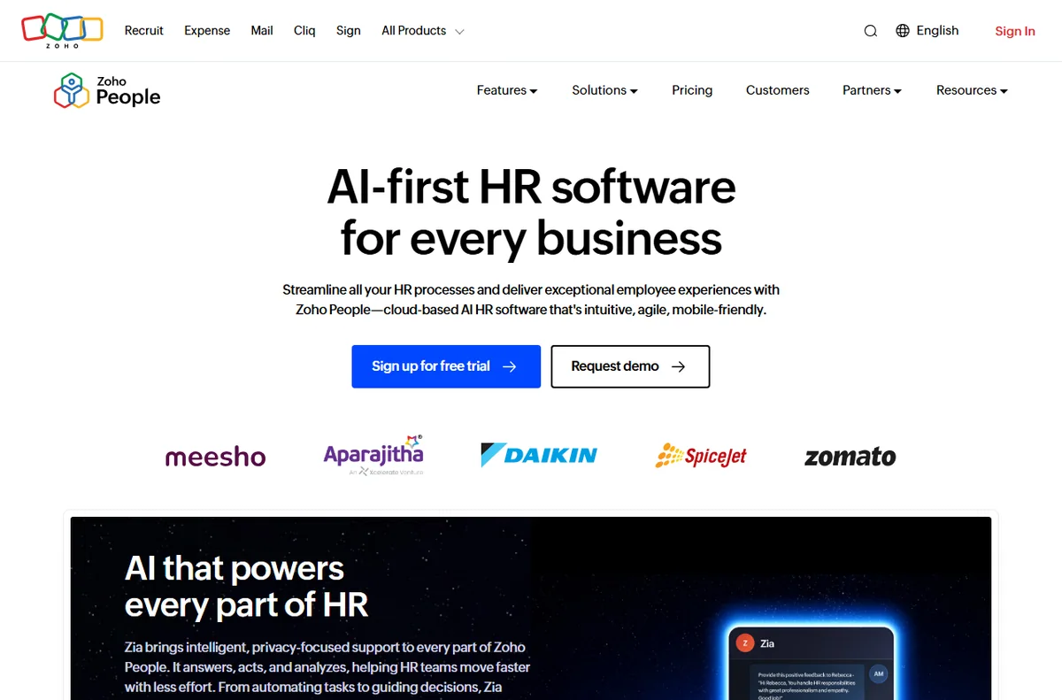 Zoho People HR management software